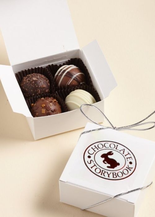 4 pc truffles assortment favor in a white box