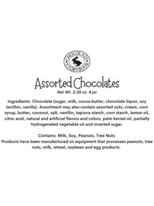 Assorted Chocolates 4pc box ingredient label