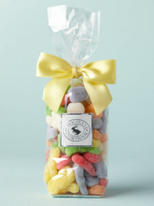 bag of sanded rainbow gummy bunnies