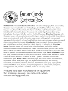 Easter Family Surprise Box Ingredients and allergens Label