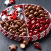 Round Candy Stripe Sampler Tray filled with 4 assorted chocolates