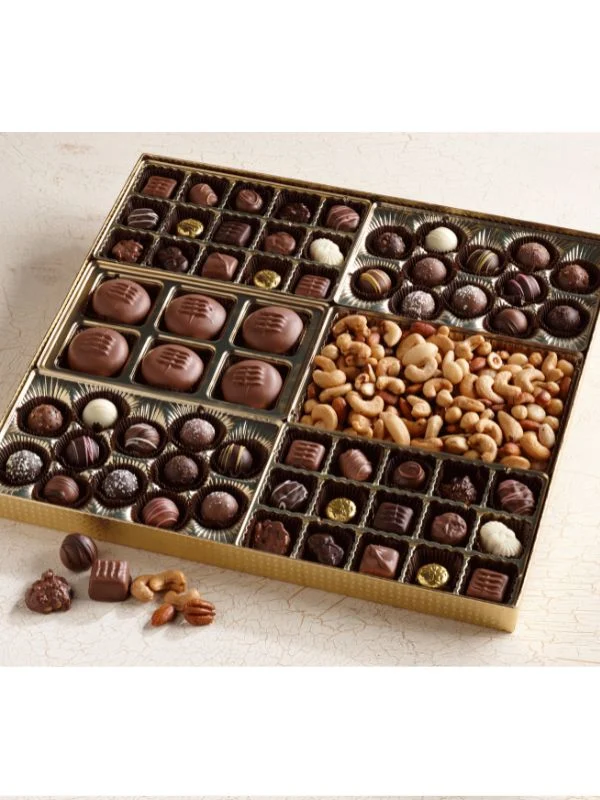 1 chocolate buffet filled with assorted chocolates and nuts