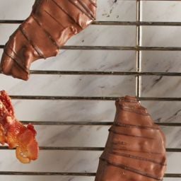 slices of bacon and chocolate covered bacon