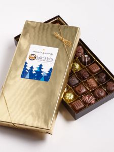 1lb. gold wrapped chocolate assortment logo