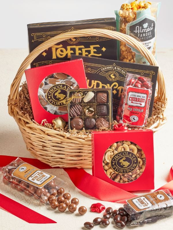 1 deluxe signature gift basket filled with assorted chocolates and treats