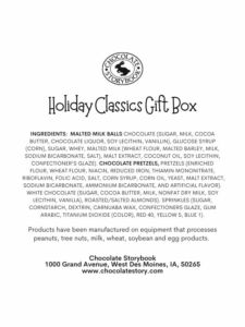 Holiday Classics Gift Box Ingredients Label