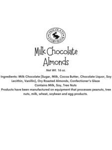 Milk Chocolate Almonds Ingredient Label