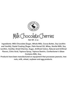 Milk Chocolate Cherries Ingredient Label