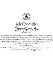 Milk Chocolate Cherry Berry Mix Ingredient Label