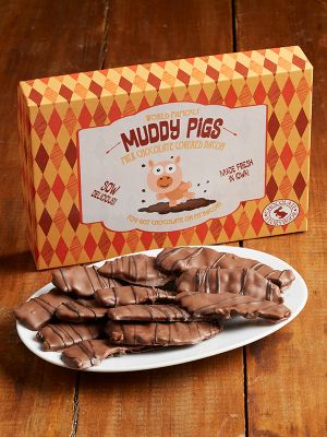 12 pieces of chocolate covered bacon and box