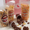 Gingham Snacker's Chocolate Trunk Box filled with 3 types of popcorn, potato chips and malt balls