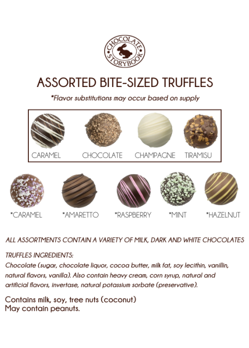 4pc truffles assortment flavors and ingredients label