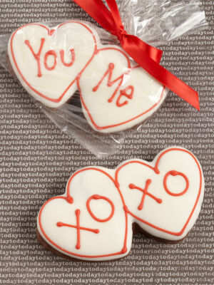 2 valentine marshmallow chocolate cut-outs in a bag.