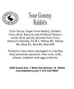 Sanded Gummy Rabbits Ingredients Label