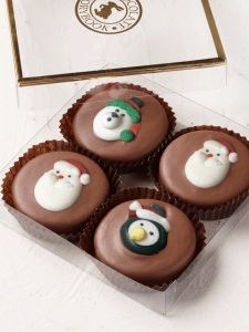 4 chocolate snowmen sandwich cookies