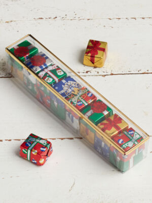 Assortment of foil wrapped chocolate Christmas presents